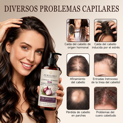 🌿👨‍⚕️ Tienda oficial en EE. UU. 🇺🇸 | 🔥 Champú y acondicionador 2 en 1 PURELORA® de cebolla y romero con complejo activo 15X para el crecimiento capilar: para un cabello con apariencia más gruesa, abundante y fuerte.