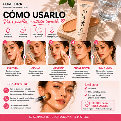 💖【Tienda Oficial】PURELORA® Base de maquillaje Adapta Shade — Base de maquillaje con cuidado de la piel que se adapta al tono