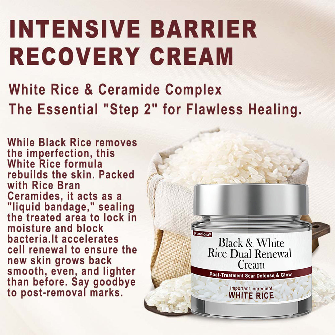 Online Pharmacy | New Arrival Purelora® Black & White Rice Dual Renewal Cream (For removing warts, skin growths & keratin buildup, followed by intensive barrier repair to fade dark spots and prevent scarring)