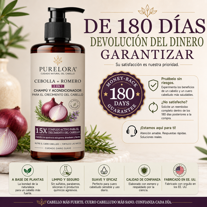🌿👨‍⚕️ Tienda oficial en EE. UU. 🇺🇸 | 🔥 Champú y acondicionador 2 en 1 PURELORA® de cebolla y romero con complejo activo 15X para el crecimiento capilar: para un cabello con apariencia más gruesa, abundante y fuerte.