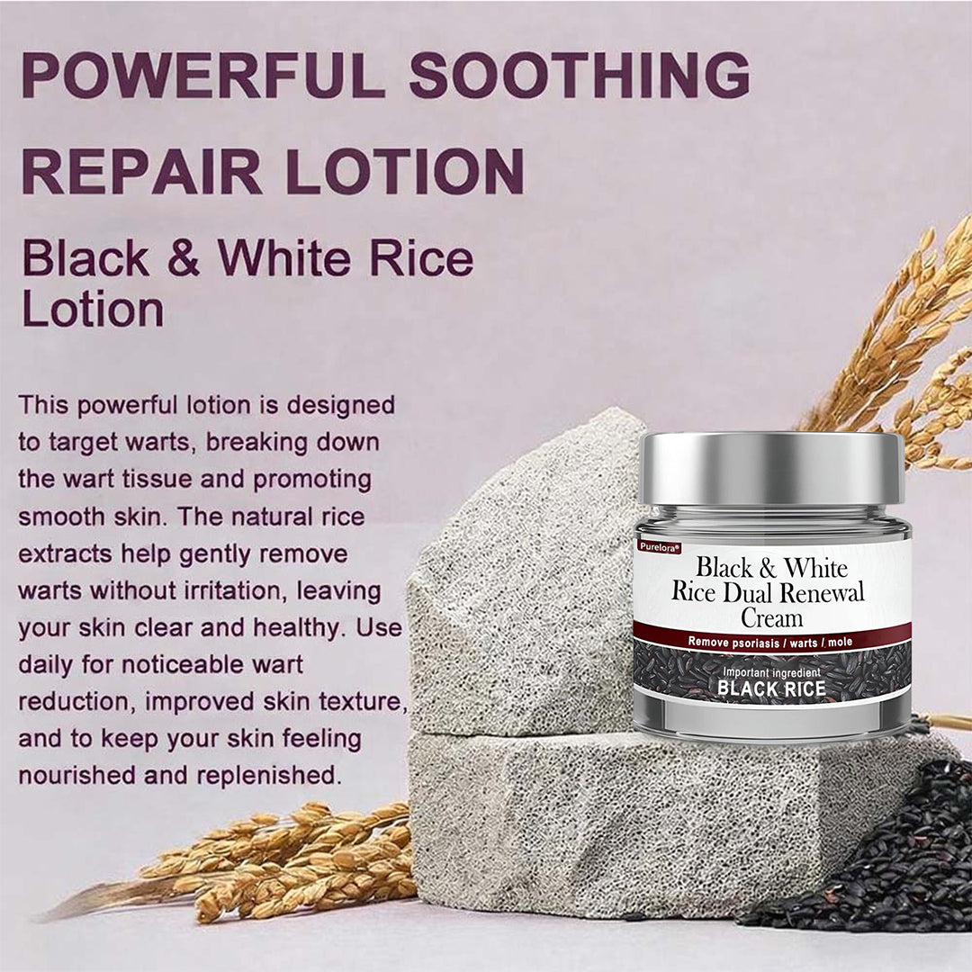 Online Pharmacy | New Arrival Purelora® Black & White Rice Dual Renewal Cream (For removing warts, skin growths & keratin buildup, followed by intensive barrier repair to fade dark spots and prevent scarring)