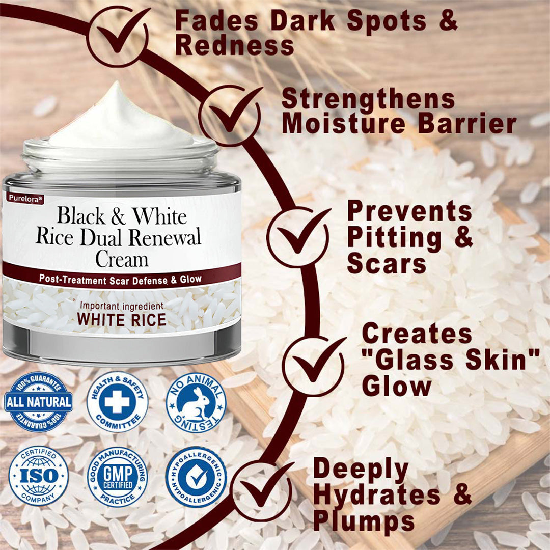 Online Pharmacy | New Arrival Purelora® Black & White Rice Dual Renewal Cream (For removing warts, skin growths & keratin buildup, followed by intensive barrier repair to fade dark spots and prevent scarring)