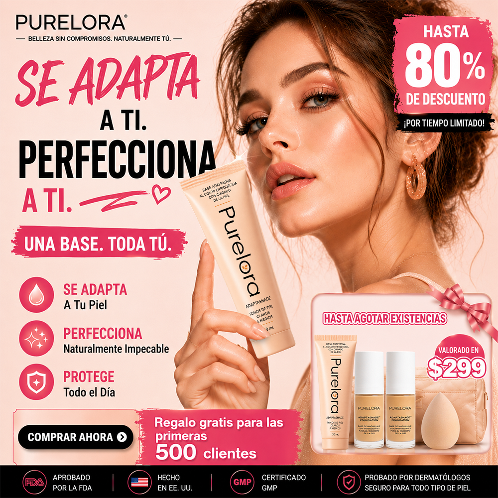 💖【Tienda Oficial】PURELORA® Base de maquillaje Adapta Shade — Base de maquillaje con cuidado de la piel que se adapta al tono