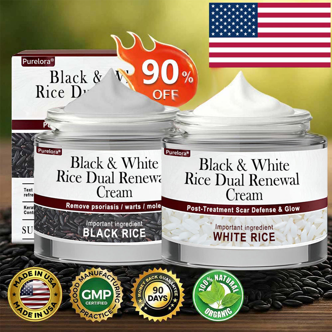 Online Pharmacy | New Arrival Purelora® Black & White Rice Dual Renewal Cream (For removing warts, skin growths & keratin buildup, followed by intensive barrier repair to fade dark spots and prevent scarring)