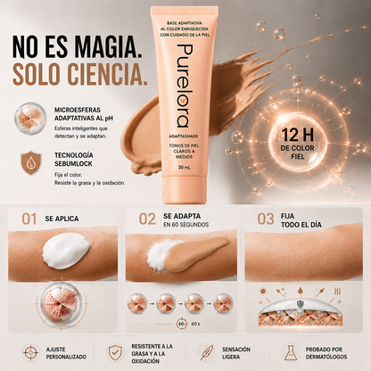 💖【Tienda Oficial】PURELORA® Base de maquillaje Adapta Shade — Base de maquillaje con cuidado de la piel que se adapta al tono