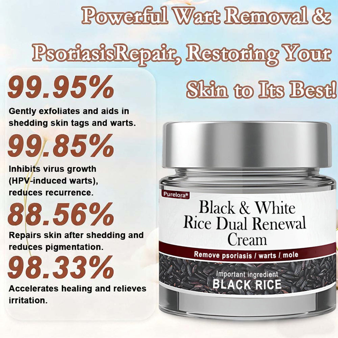 Online Pharmacy | New Arrival Purelora® Black & White Rice Dual Renewal Cream (For removing warts, skin growths & keratin buildup, followed by intensive barrier repair to fade dark spots and prevent scarring)
