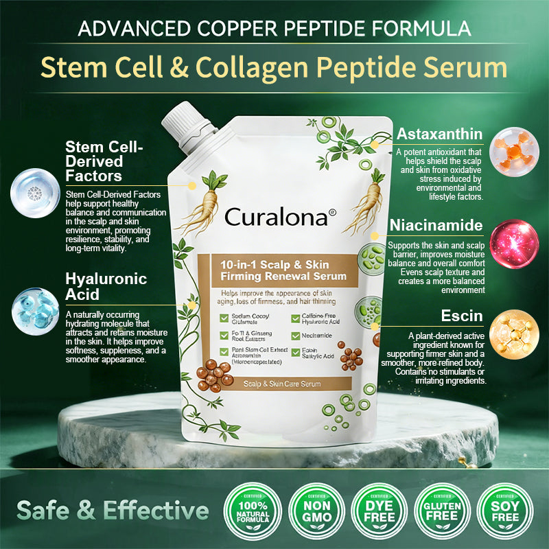 Curalona® 10-in-1 Scalp & Skin Firming, Sculpting & Anti-Hair Loss Renewal Serum  with Stem Cell–Derived Factors & Astaxanthin