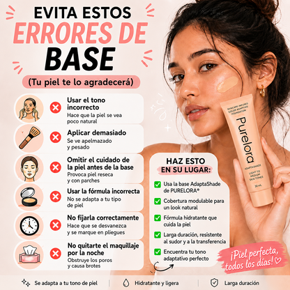 💖【Tienda Oficial】PURELORA® Base de maquillaje Adapta Shade — Base de maquillaje con cuidado de la piel que se adapta al tono