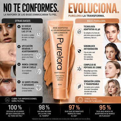 💖【Tienda Oficial】PURELORA® Base de maquillaje Adapta Shade — Base de maquillaje con cuidado de la piel que se adapta al tono