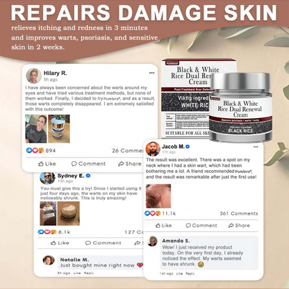 Online Pharmacy | New Arrival Purelora® Black & White Rice Dual Renewal Cream (For removing warts, skin growths & keratin buildup, followed by intensive barrier repair to fade dark spots and prevent scarring)