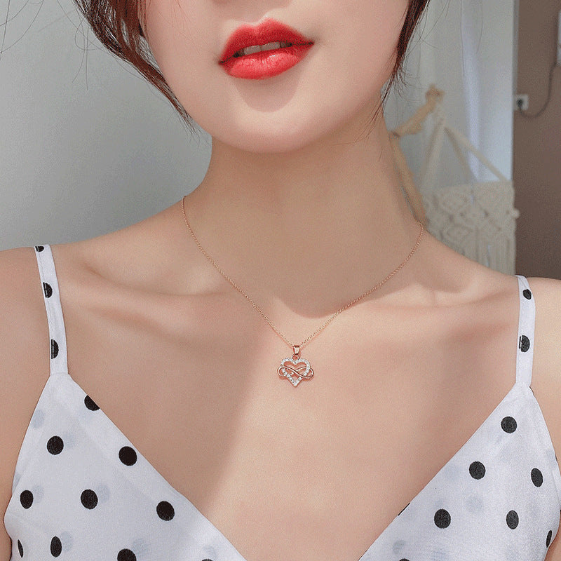 Infinity Heart Necklace for Women, Love Heart Pendant with Cubic Zirconia and Infinity Necklace, 925 Sterling Silver Heart Necklace for Girlfriend