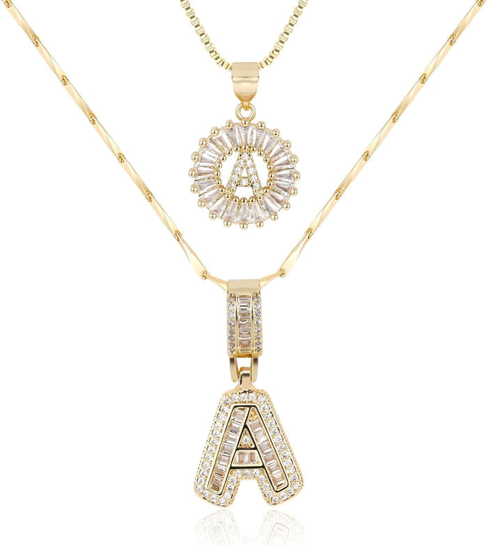 2 Pack -Initial Letter Pendant Necklaces
