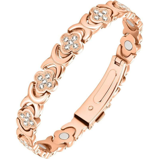 Pure Copper Bracelet for Women, Super Strong Magnetic Therapy Pain Relief Bracelet with 3800 Gauss Magnets and Sparkling Cubic Zirconia, Adjustable, Infinity Clover Jewelry