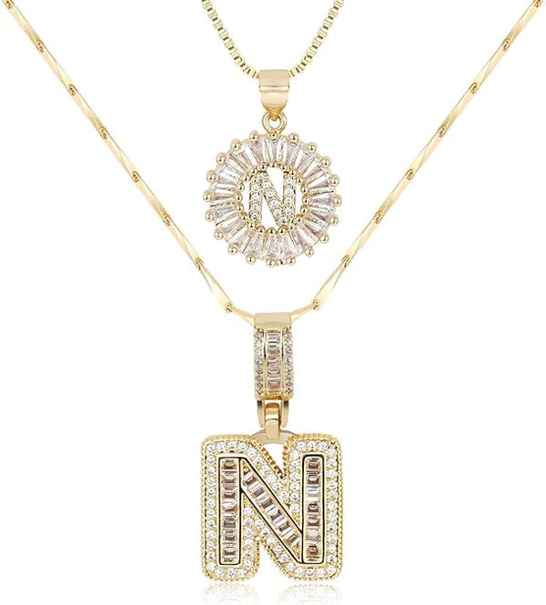 2 Pack -Initial Letter Pendant Necklaces