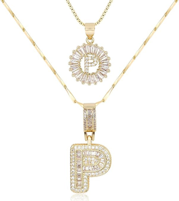 2 Pack -Initial Letter Pendant Necklaces