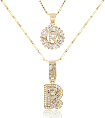 2 Pack -Initial Letter Pendant Necklaces